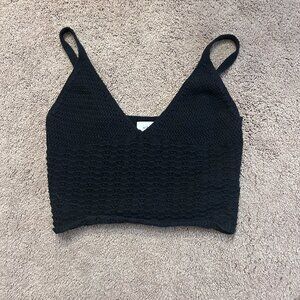 Wilfred Aritzia Black Crochet Top Size M